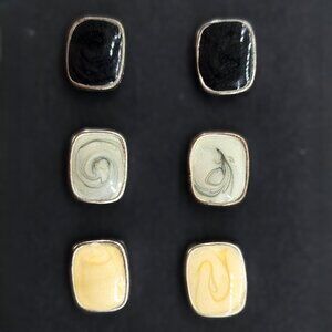 BFD-3 pack of Chunky Stud Silver Toned Rectangular Earrings